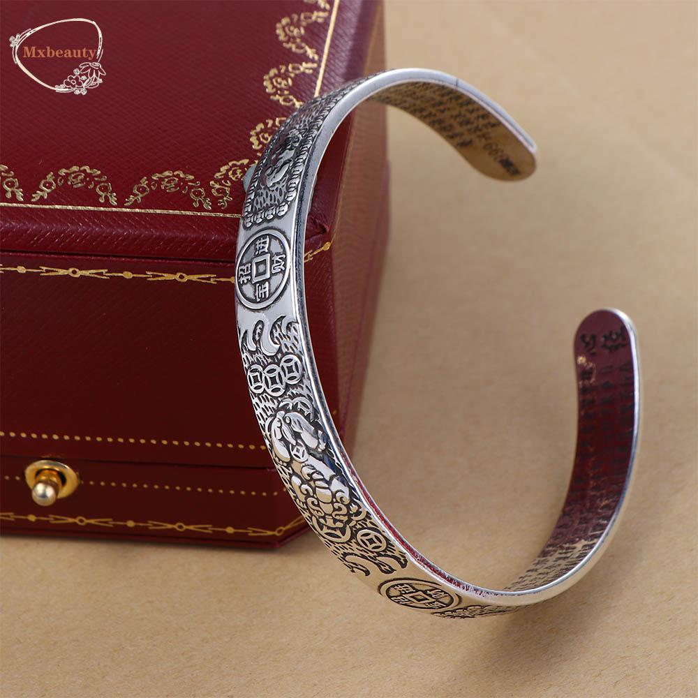 MXBEAUTY Pria Gelang Kepribadian Retro Pixiu Keberuntungan Terbuka Gelang Tembaga Koin Pria Bangles