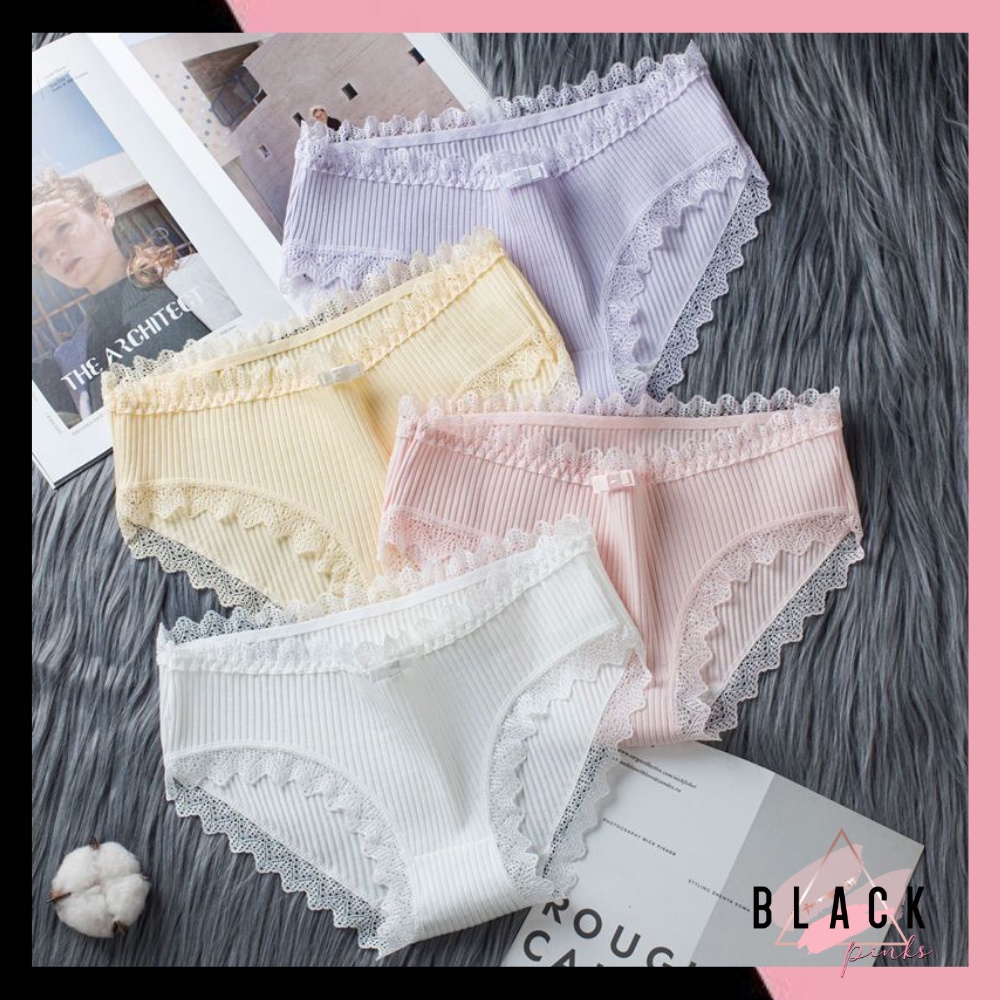 Blackpink CD Celana Dalam Wanita Renda Garis cd import MOTIF Pita 2018