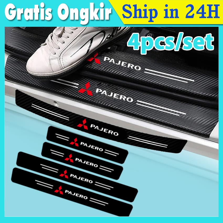 MITSUBISHI PAJERO Carbon 3D Door Sill Plate Guard Pelindung Pijakan Injakan Kaki Pintu Mobil Set