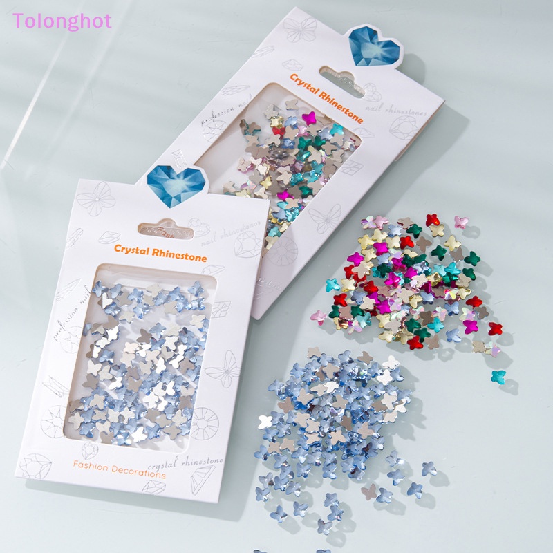 Tolonghot&gt; 100 Pcs 3D Kuku Kupu-Kupu Kaca Dekorasi Kuku Berlian Imitasi Manicure Supplique DIY Nail Art Dekorasi Peri Perhiasan Dekorasi well