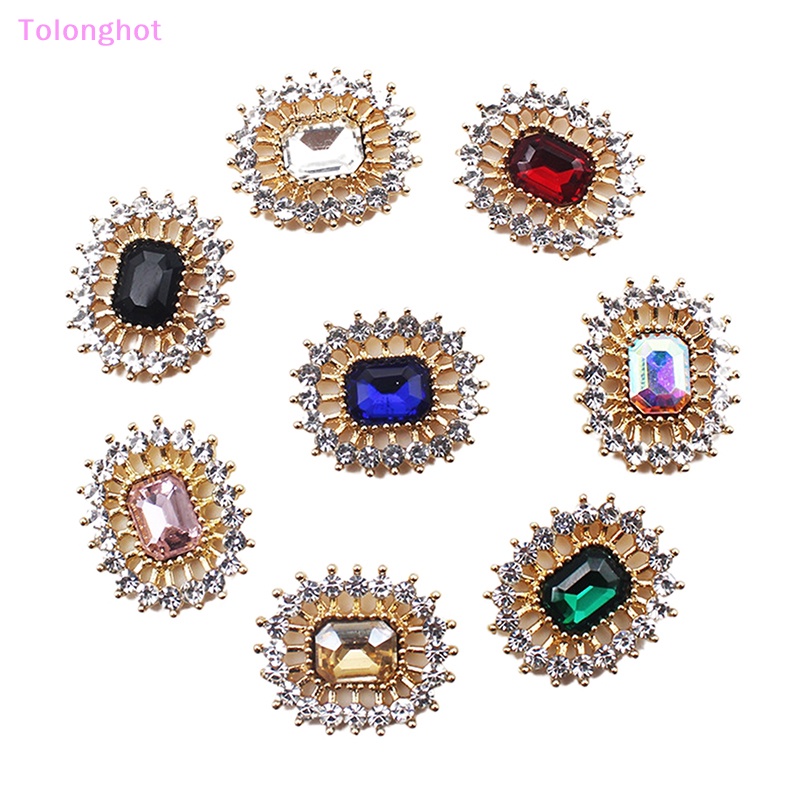 Tolonghot&gt; Alloy Persegi Panjang Berlian Imitasi Flat Bottom Button Vintage Dekorasi DIY Jepit Rambut Ornamen Bahan Perhiasan Pakaian Sepatu Aksesoris well