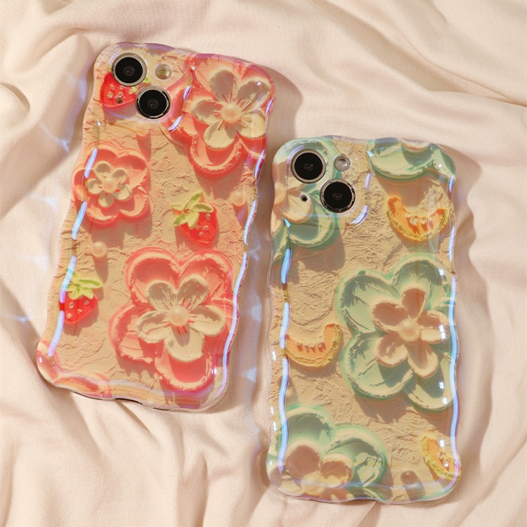 IPHONE Casing Ponsel Silikon imd Laser Flowers Mewah Untuk Iphone14 11 12 13 Pro Max Shockproof TPU Soft Cover Casing