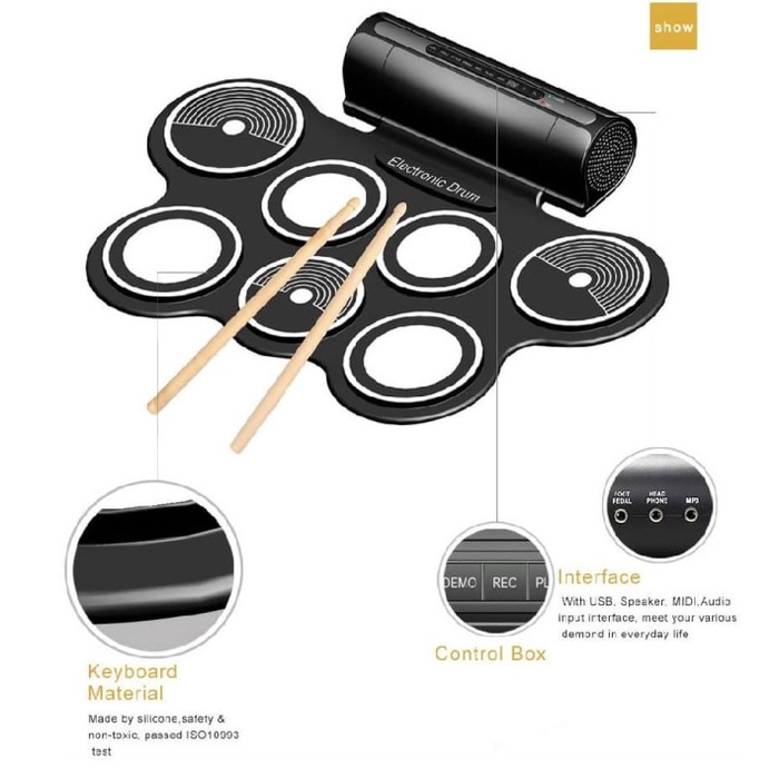 ✨READY✨ -Portable Roll Up Drum Pad Set Kit MD759 with Built-in Speaker WITH CD