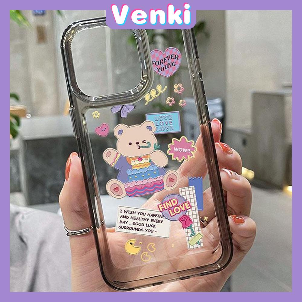 VENKI - Untuk iPhone 11 Case Clear Space Hard Acrylic Case Shockproof Protection Camera Cute Bear and Bunny Kompatibel dengan iPhone 14 13 Pro Max iPhone 12 Pro Max XR 7Plus 8Plus