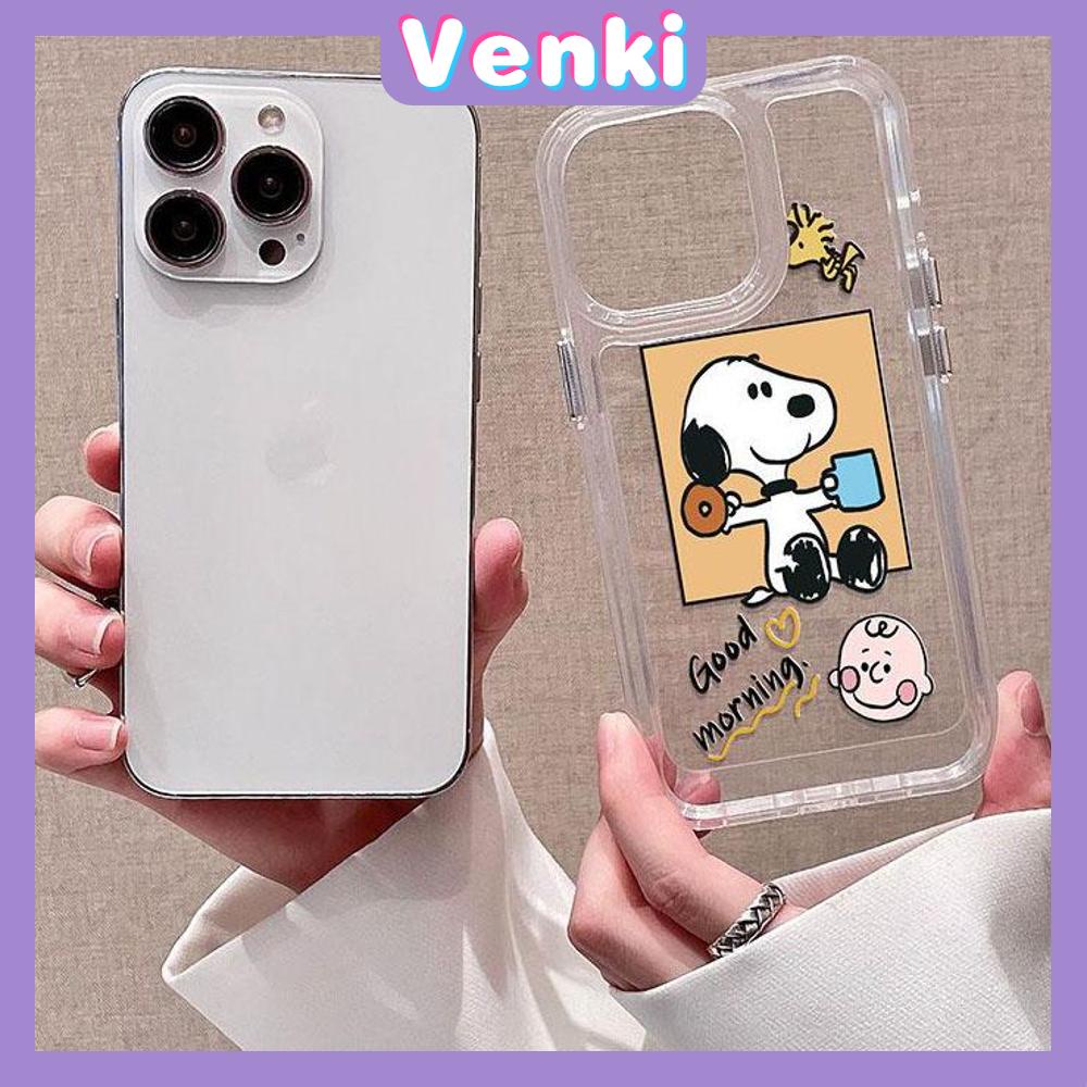 VENKI - Untuk iPhone 11 Case Clear Space Hard Acrylic Case Shockproof Protection Camera Lucu Kartun Anjing Putih Telinga Hitam Kompatibel dengan iPhone 14 13 Pro Max iPhone 12 Pro Max XR 7