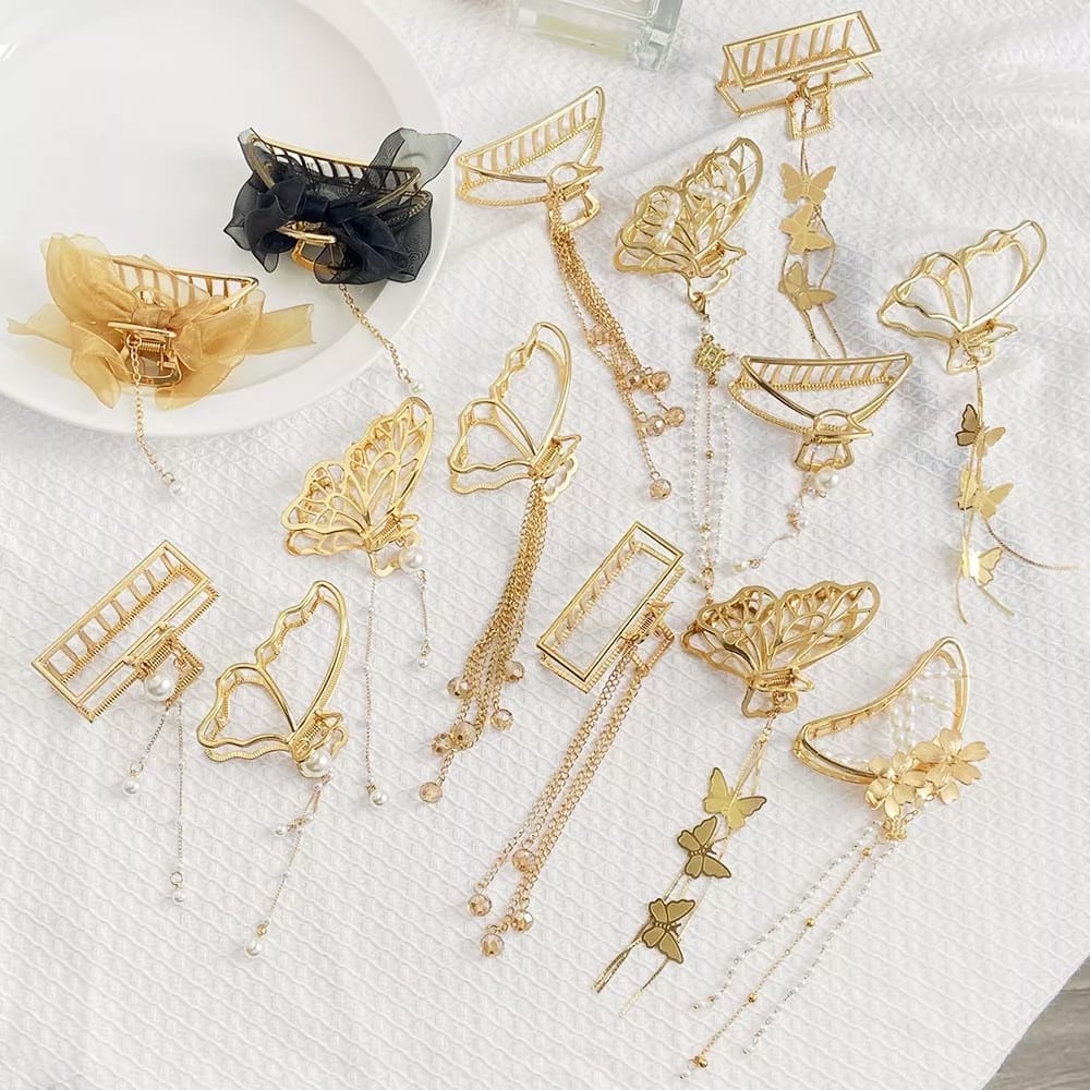 GU  Jepit Rambut Butterfly Bentuk Hair Clips Kupu-Kupu Mutiara Vintage Bahan Metal Ukuran Besar Geometric Hairpin Pita Korea Hair Pins Hair Claw Clip A7