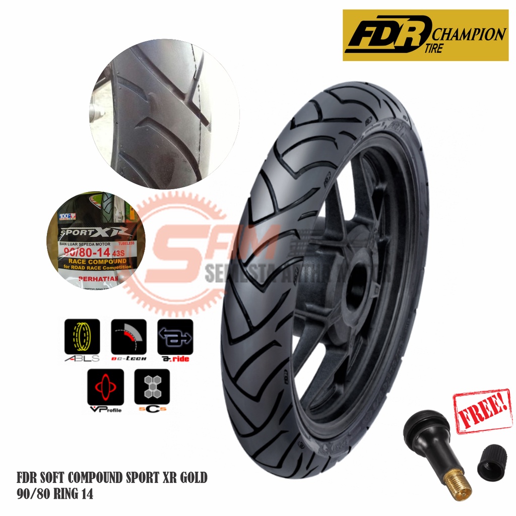 Ban Luar FDR Sport XR Gold Soft Compound 90/80 Ring 14 Tubeless Motor Matic Beat Vario Mio Scoopy Ra