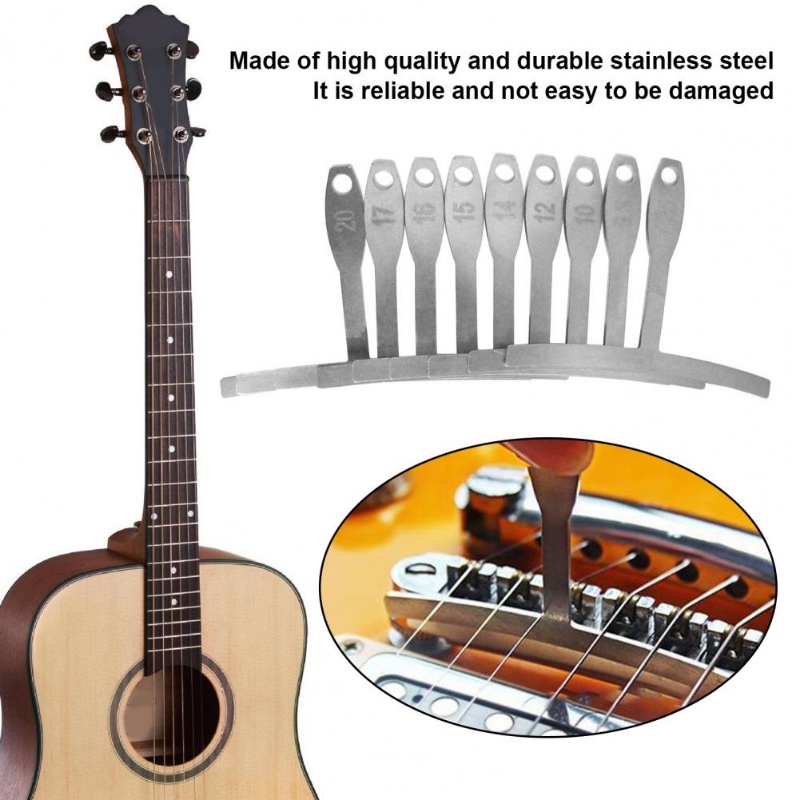 9pcs alat penyetem guitar Bekas tool kit Alat Pengukur Gauges Radius Senar Untuk Gitar Dan Bass Setup