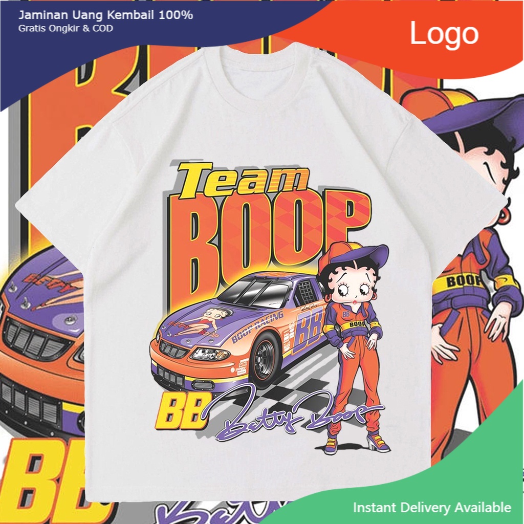 KAOS VINTAGE TEAM BOOP | RAP TEE BETTY BOOP VINTAGE NASCAR | T-SHIRT OVERSIZED TEAM BOOP BLACK WHITE