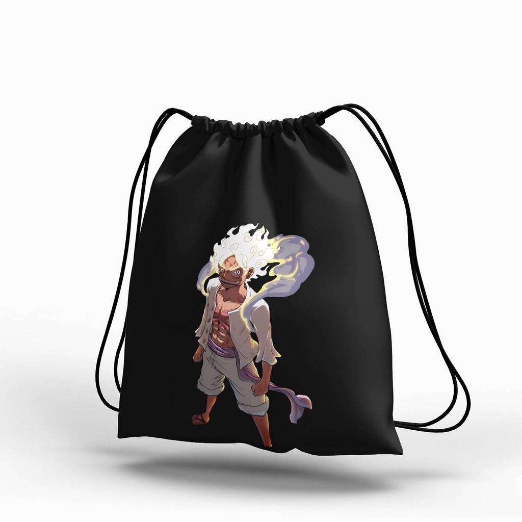 Stringbag Anime One Piece Luffy Gear 5 tas serut canvas blacu premium string bag