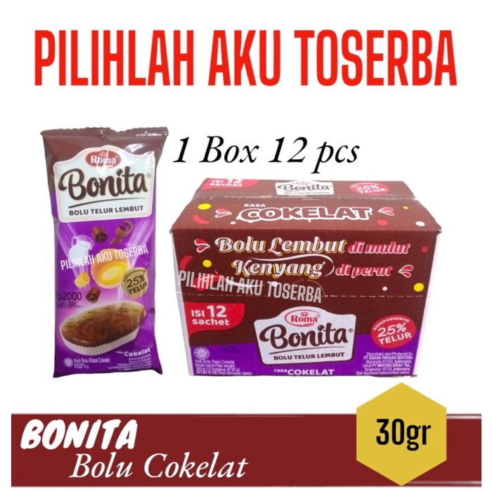 

Roma BONITA Bolu Lembut rasa COKELAT - ( HARGA 1 BOX isi 12 pcs )