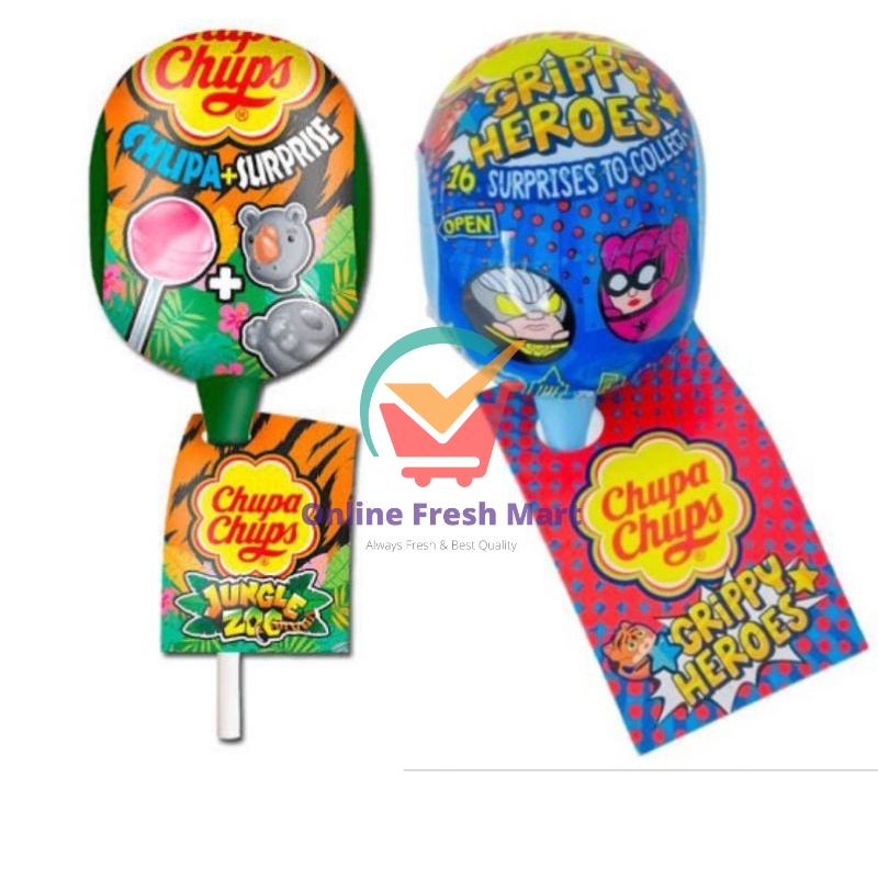 

isi 1 - Chupa Chups Surprise Lolipop isi mainan edisi junggle zoo grippy heroes - Online Fresh Mart Denpasar