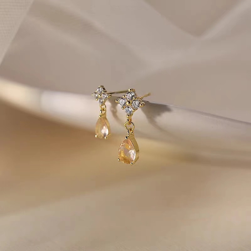 Anting Tetesan Air Sederhana Gaya Zircon Prancis