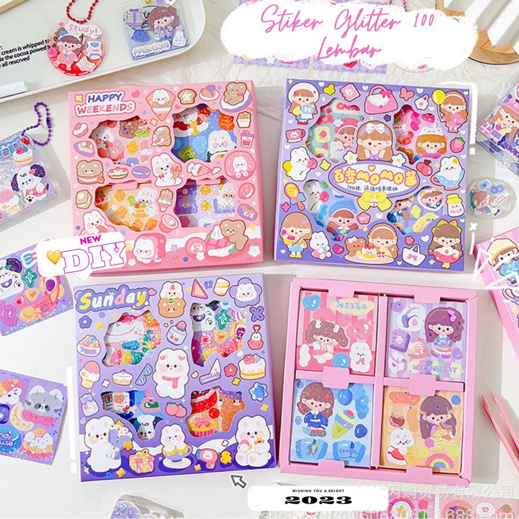 

Stiker Box Momo Glossy 1 isi 100 Lembar Sticker Lucu Glitter Polabear