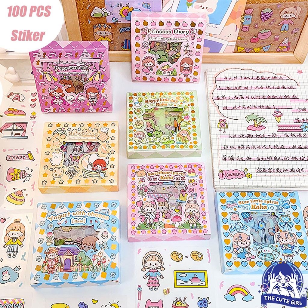 

100PCS stiker tidak sama/100 Lembar Stiker Motif Kartun Korea Lucu Anti Air Dekorasi Handbook Scrapbook DIY - Stazionario