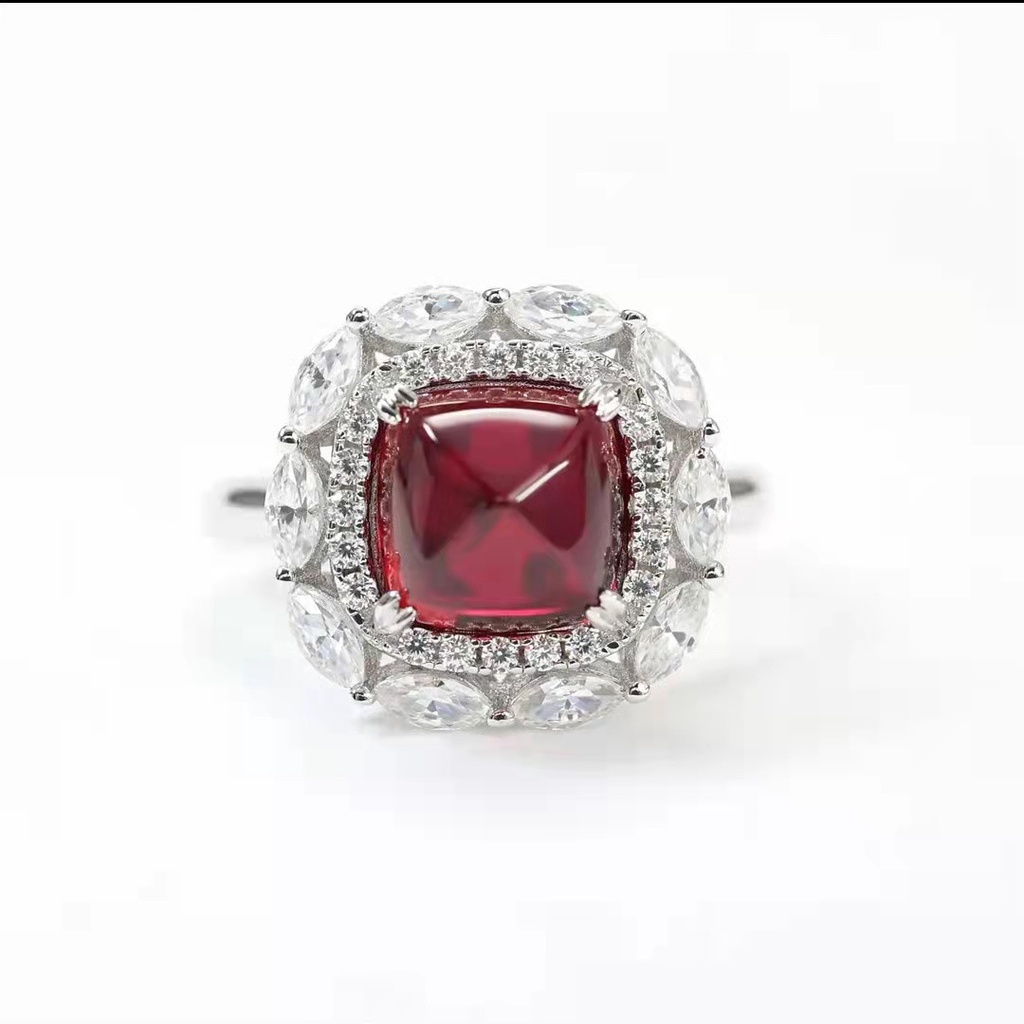 Goldkingdom Fashion Perhiasan Aksesoris Ready Stock Mozambik Alami Ditanam Ruby Gula Menara Cincin Wanita Mewah Harta Warna-Warni Set Berlian Merah Anting Liontin