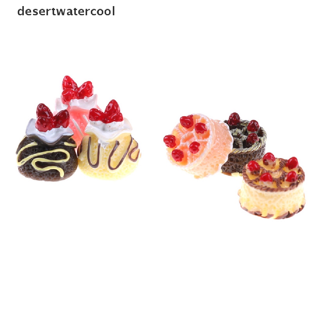 Deid 6pcs Dessert 3D Resin Cream Kue Miniatur Aksesoris Rumah Boneka Martijn