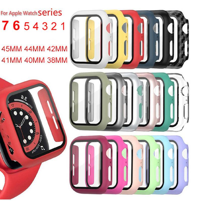 Kaca+cover Untuk Apple Watch Series8 7 6 5 4 3 2 1 SE SE2 iWatch Accessorie Pelindung Layar Untuk iWatch 45mm 41mm 44mm 42mm 40mm 38mm