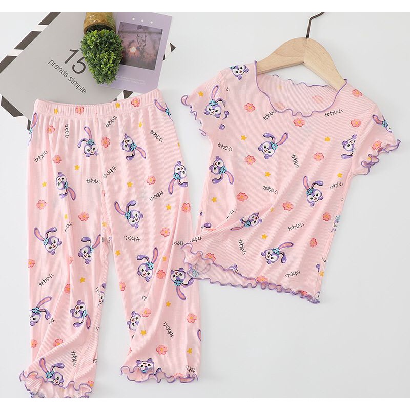 TOPGROSIR TG1681 Set Baju Tidur Anak Perempuan/Pakaian Rumah Lengan Pendek Import Motif Duffy