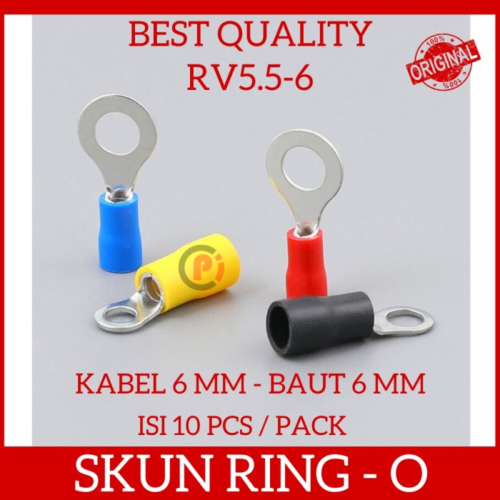 Isi 10 Pcs Skun Kabel 6mm Ring Bulat O RV 5.5-6 Baut 6mm Insulated