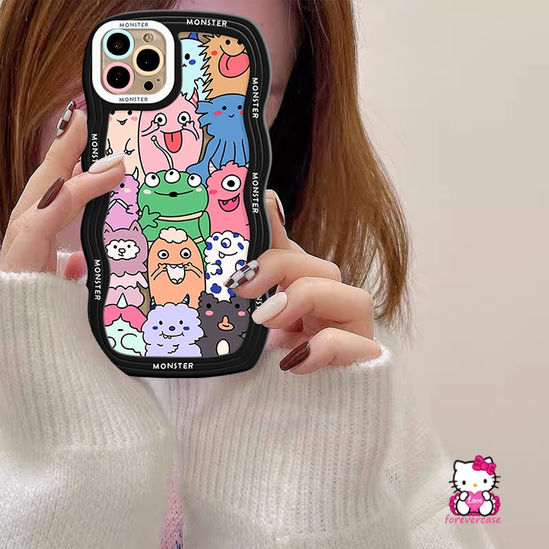 Kartun Hewan Lucu Monster Kecil Case Samsung A13 A23 A03s A04s A30s A50s A51 A12 A52s A04E A21s A32 A14 A02s A33 A04 A50 A31 A22 A52 A20 A11 A53 M22 M32 Lembut Bergelombang Penutup Tepi