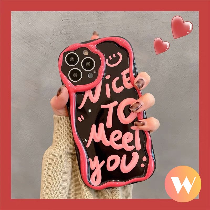 Case Huruf Seni Sederhana Kompatibel Untuk iPhone 7plus 11 13 12 14 Pro Max X XR XS Max 6s 7 6 8 Plus SE 2020 Tpu Lembut 3D Bergelombang Melengkung Tepi Smile Airbag Shockproof Glossy Cover