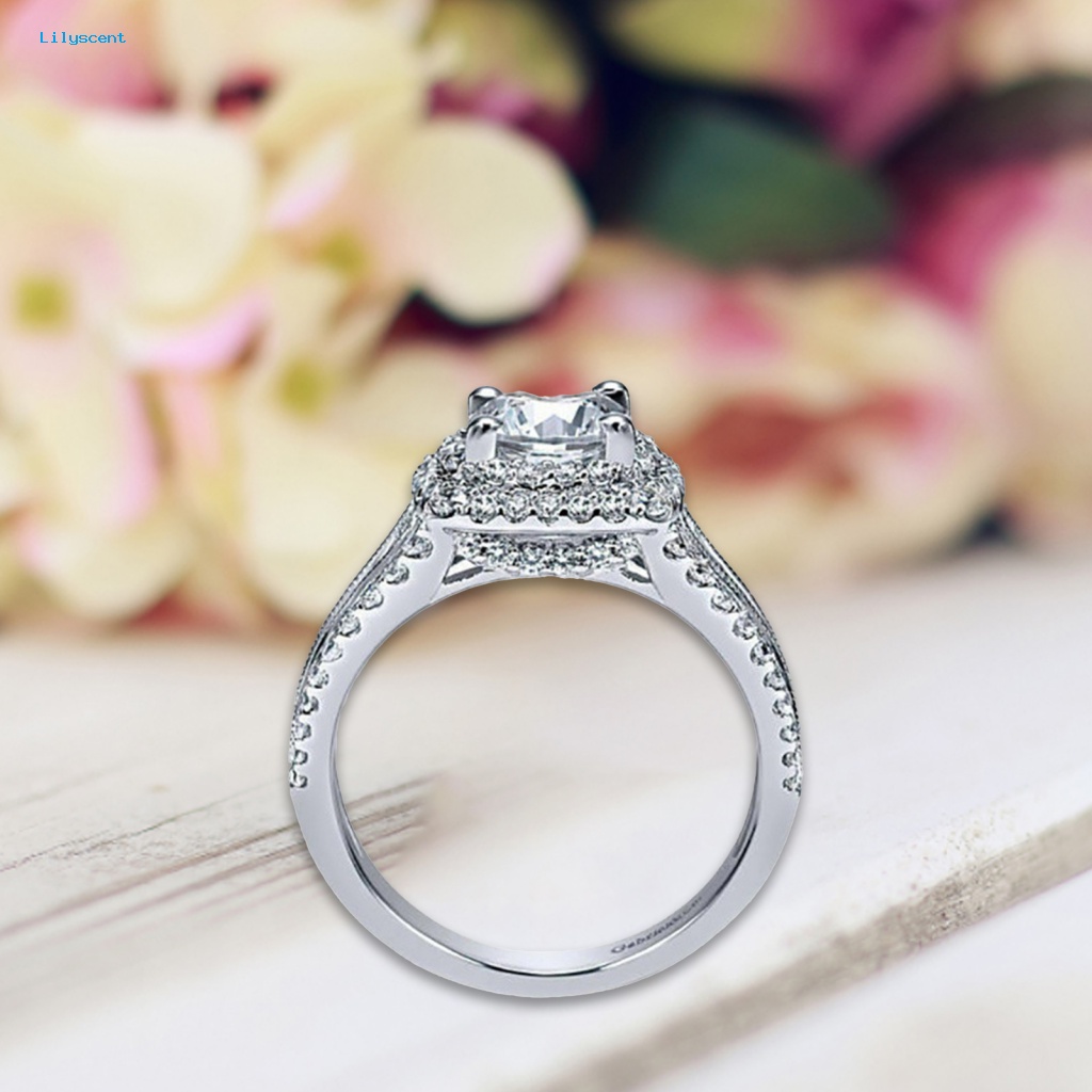 Lilyscent Glary Finger Ring Untuk Pengantin Wanita Besar Permata Imitasi Dekorasi Wedding Ring Menawan