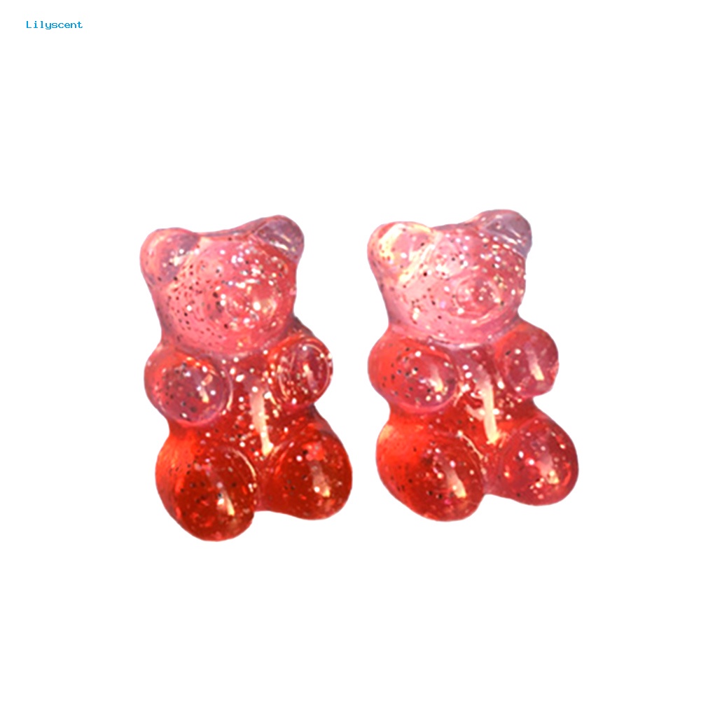 Lilyscent Fashion Wanita Permen Warna Kartun Gummy Bear Ear Stud Earrings Perhiasan Hadiah