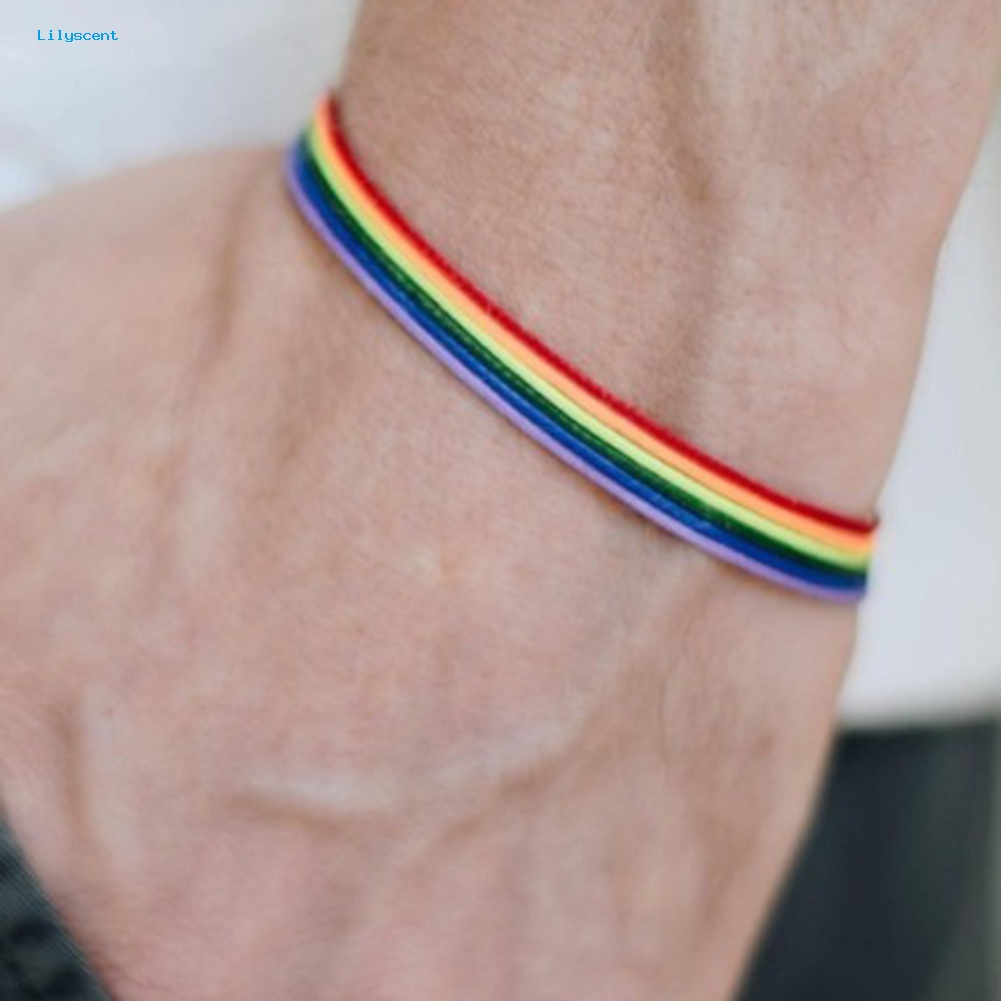 Lilyscent Handmade Pria Wanita Rainbow Cord Gelang Gay Pride Bangle Gelang Perhiasan