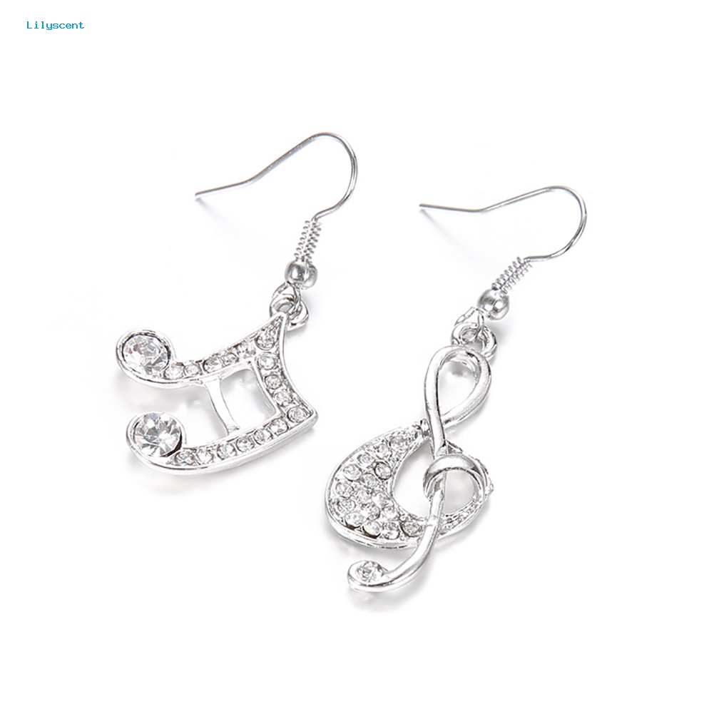 Lilyscent Fashion Wanita Musik Note Treble Clef Berlian Imitasi Menjuntai Kait Anting Perhiasan