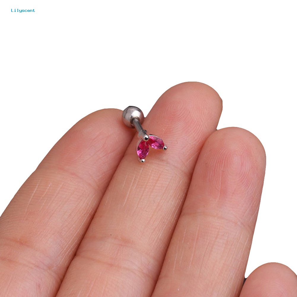 Lilyscent 1Pc Wanita Cubic Zirconia Hias Daun Stud Anting Barbel Tulang Rawan Perhiasan Hadiah