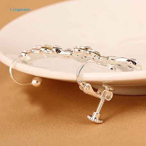 Lilyscent Retro Kristal Imitasi Kupu-Kupu Bunga Telinga Cuff Stud Earring Clip on Untuk Telinga Kanan