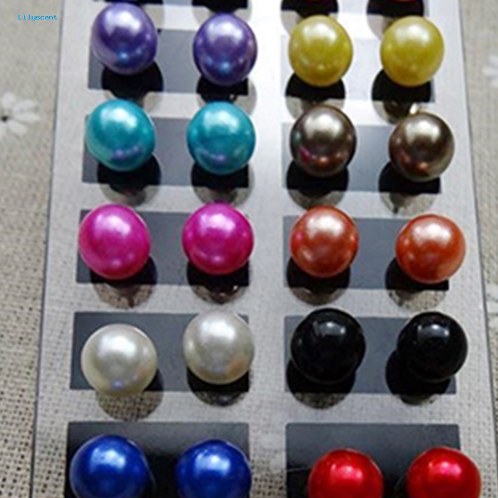 Lilyscent 12pasang Anting Ringan Untuk Pacaran Wanita Gaya Faux Pearl Ear Studs Bulat Bola