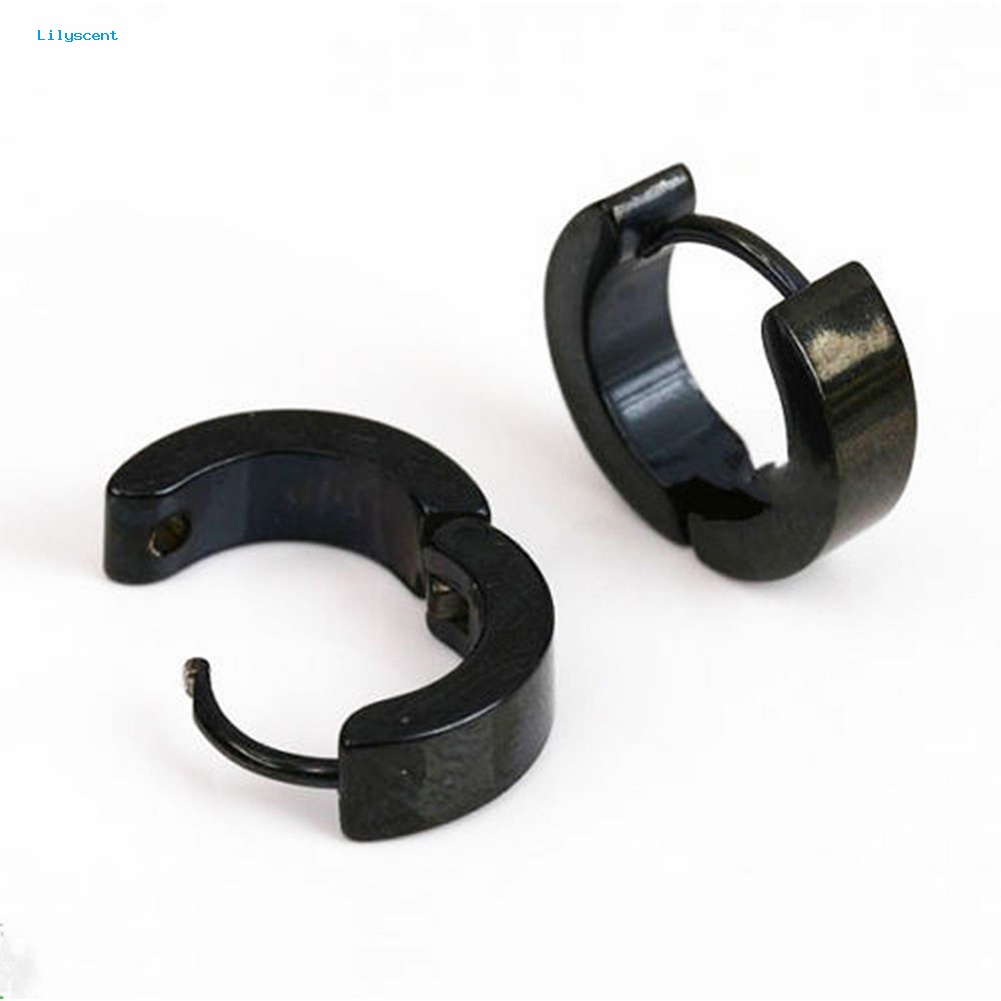 Lilyscent 1pasang Fashion Pria Keren Stainless Steel Huggie Hoop Earrings Perhiasan Kasual