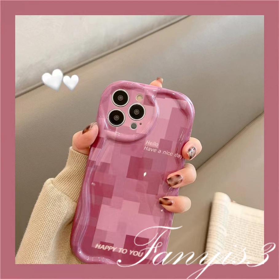 Compatible For IPhone 14 13 12 11 Pro Max X XR Xs Max 8 7 6s Plus SE 2020 Kompatibel Untuk Rose Pink Check Gelombang Casing Ponsel TPU Silicon Lembut Cover Pelindung