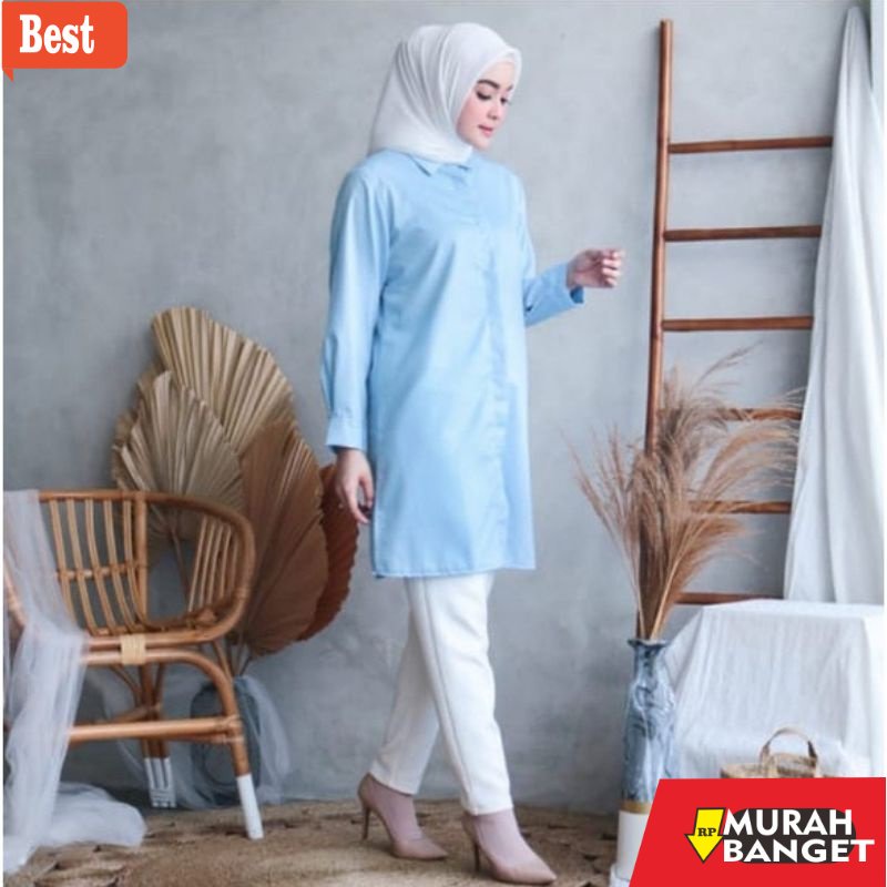 Tunik jumbo terbaru untuk wanita- Tunik ice blue/Tunik biru muda/atasan wanita/Tunik jumbo/Tunik toy