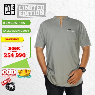Baju Kaos Koko Pria Kurta Cowok Muslim Abu Size 2XL 3XL 4XL 5XL 6XL - 2XL