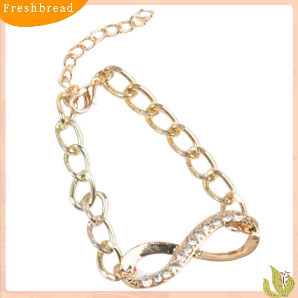 &lt; Freshbread &gt; Perhiasan Gelang Berlian Imitasi Kristal Rantai Emas Infinity Wanita Hadir