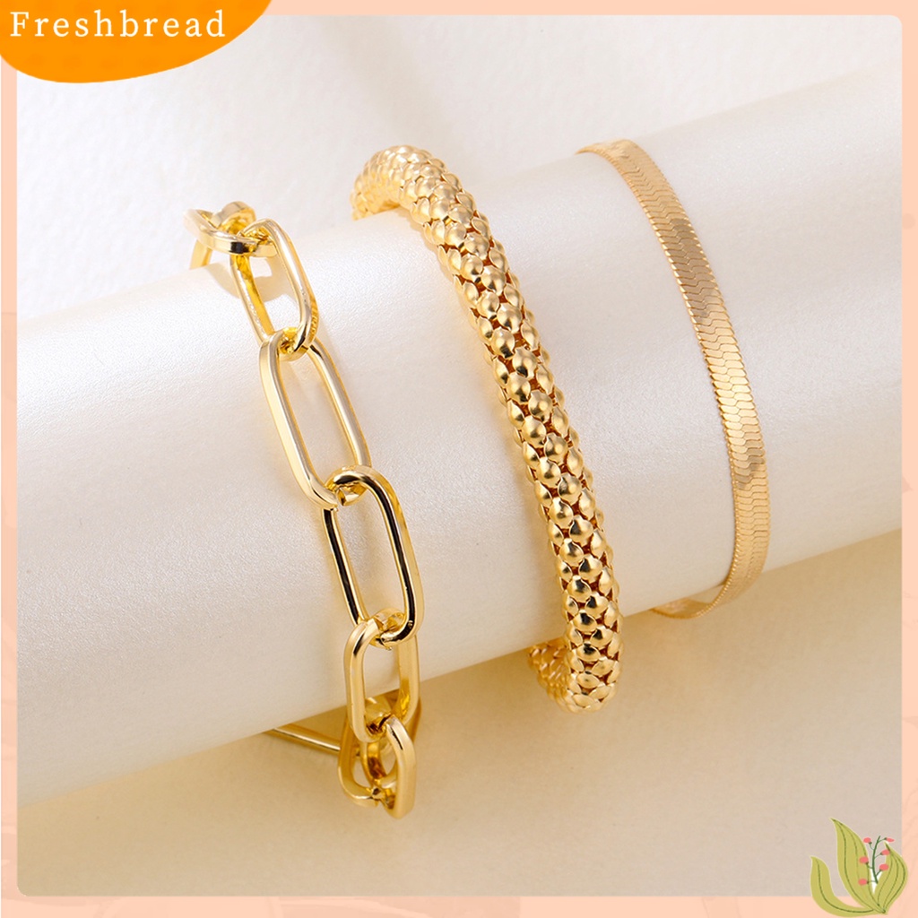 &lt; Freshbread &gt; 3Pcs Gelang Wanita Multilayer Rantai Ular Perhiasan Electroplating Adjustable Bracelets Untuk Pesta