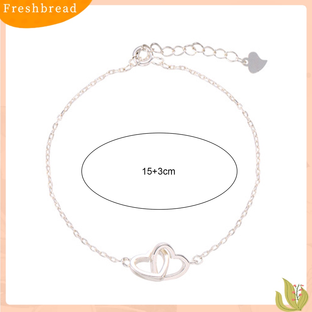 &lt; Freshbread &gt; Wanita Gelang Sweet Geometric Bright Luster Adjustable Extension Rantai Hias Hadiah Berongga Cinta Hati Interlock Rantai Gelang Tangan Perhiasan Untuk Pacaran