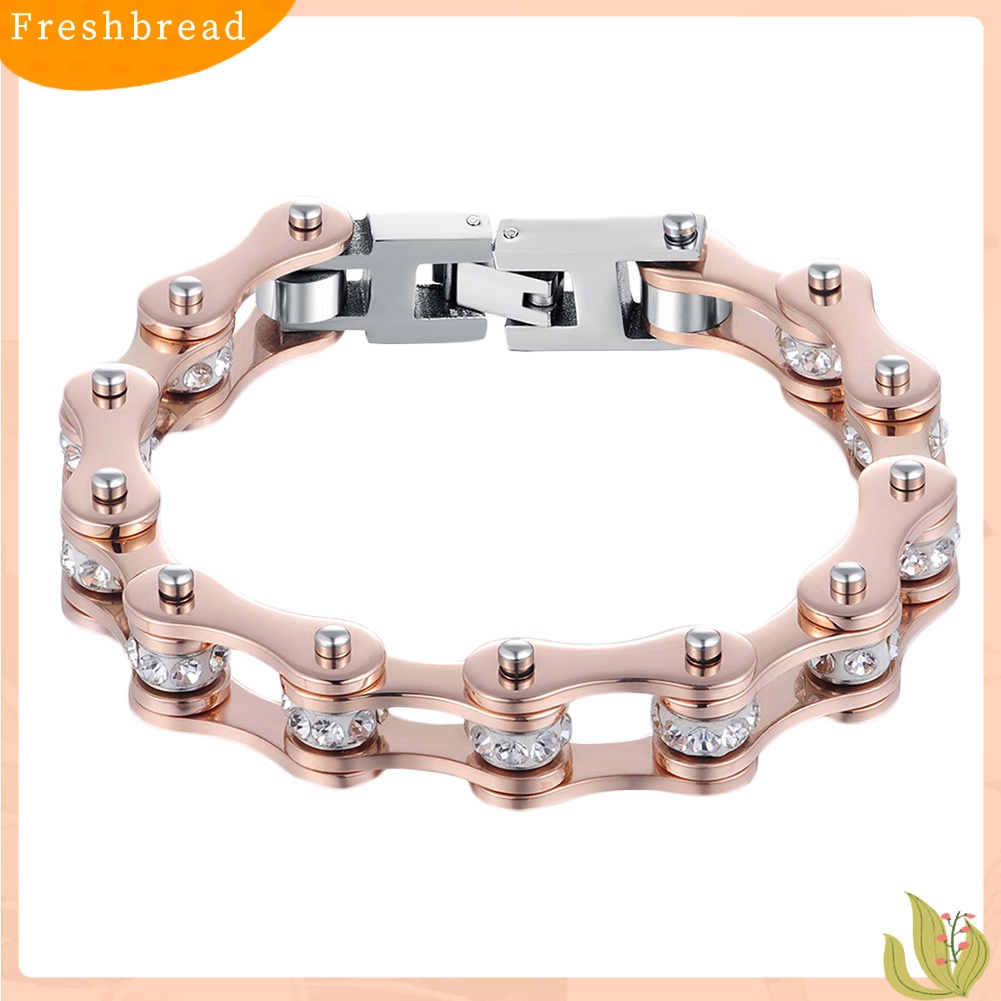 &lt; Freshbread &gt; Fashion Wanita Berlian Imitasi Baja Titanium Sepeda Rantai Gelang Bangle Perhiasan Hadiah