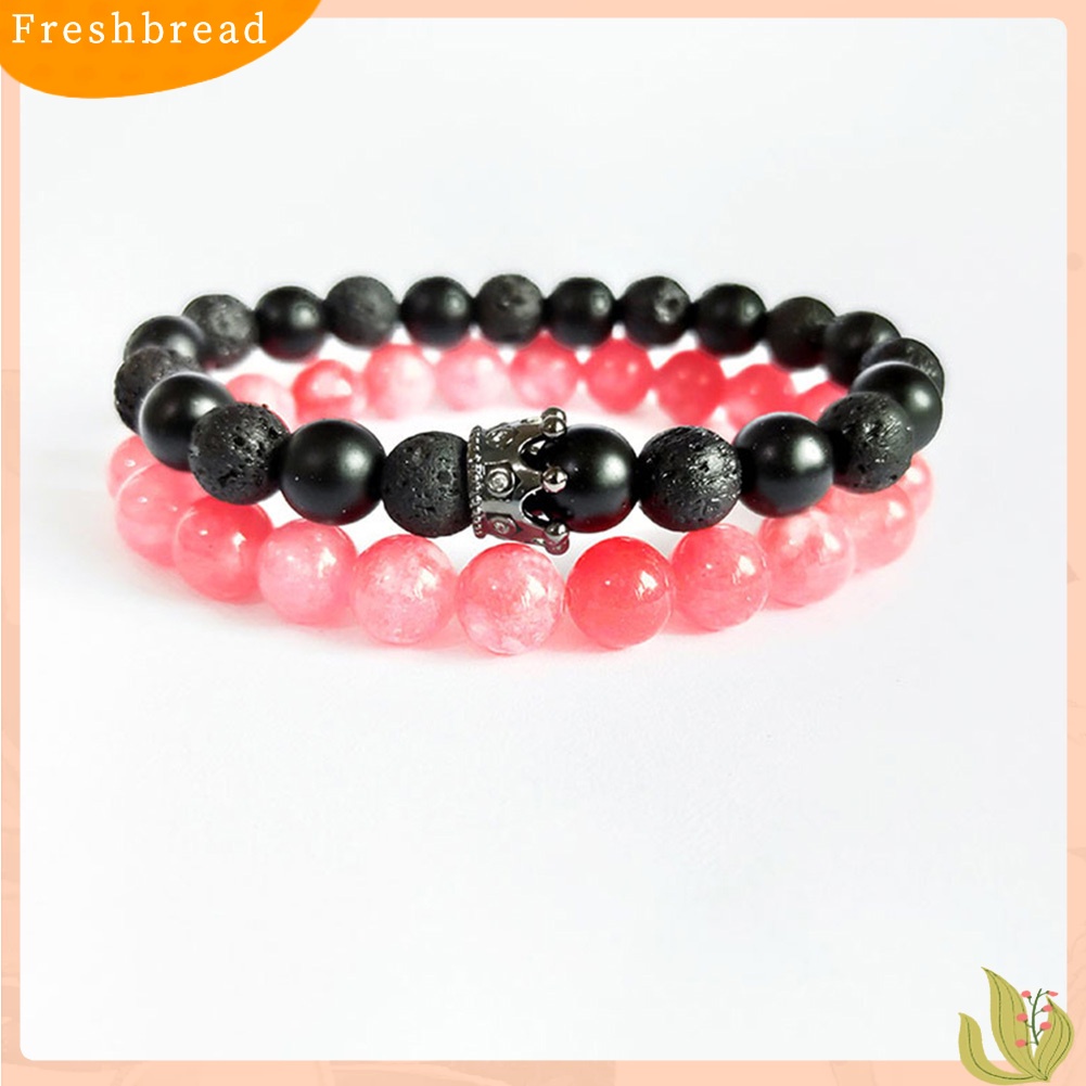 &lt; Freshbread &gt; 2Pcs Unisex Mahkota Pesona Batu Alam Manik-Manik Elastis Gelang Bangle Set Perhiasan