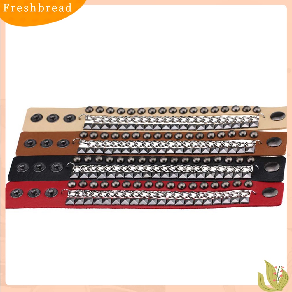 &lt; Freshbread &gt; Berlapis Wanita Punk Rock Rivet Gelang Bertabur Kulit Imitasi Rantai Logam Bangle