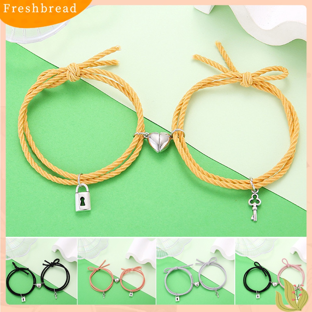 &lt; Freshbread &gt; 1pasang Gelang Couple Hati Menarik ic Dekoratif All-match Adjustable Perhiasan Hadiah Gelang Karet Wanita Pria Gunung Laut Kunci Lock Persahabatan Pesona Bracelets