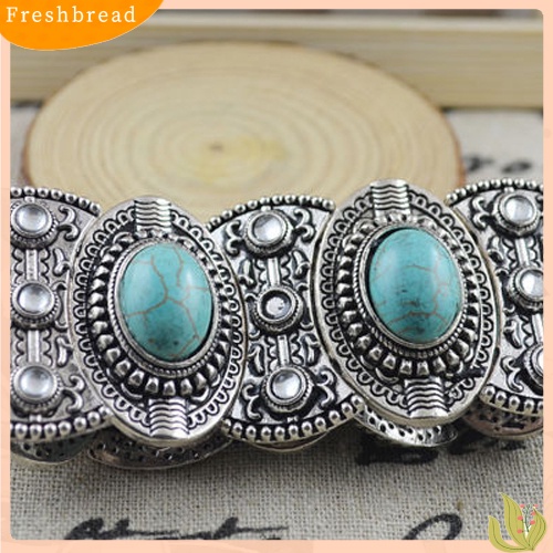 &lt; Freshbread &gt; Retro Hadiah Wanita Oval Pirus Ukir Tibet Bangle Gelang Boho Perhiasan