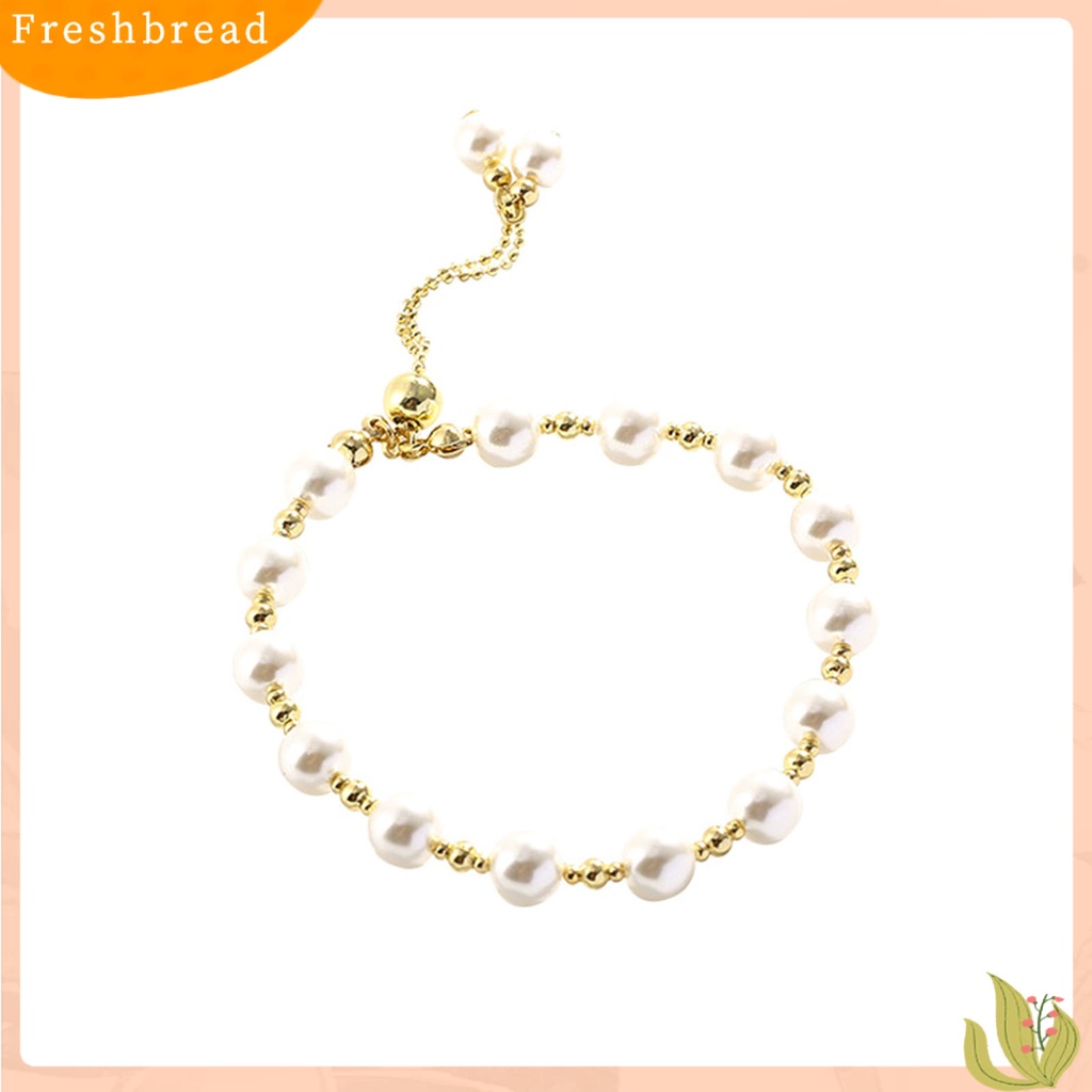 &lt; Freshbread &gt; Wanita Gelang Manik-Manik Dapat Disesuaikan Elegan Dainty Gaya Sederhana Hadiah Golden High Gloss Mutiara Imitasi Gelang Gadis Fashion Perhiasan