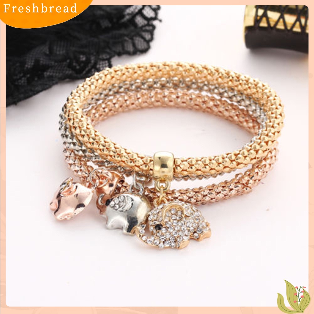 &lt; Freshbread &gt; 3Pcs/Set Wanita Fashion Burung Hantu Pohon Gelang Berlian Imitasi Liontin Bangle Perhiasan Hadiah