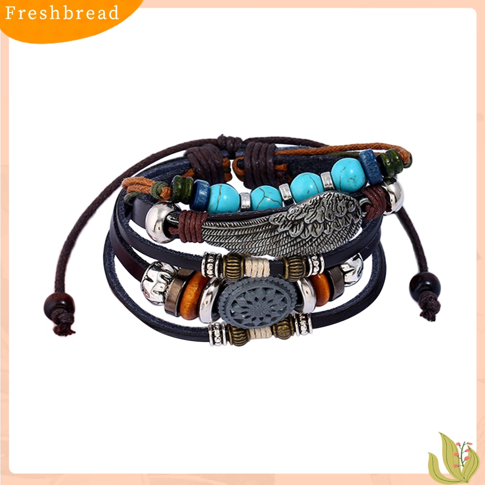 &lt; Freshbread &gt; Gelang Rantai Manik-Manik Bulu Paduan Multi-Layer Gelang Tangan Tenun Etnik Decor