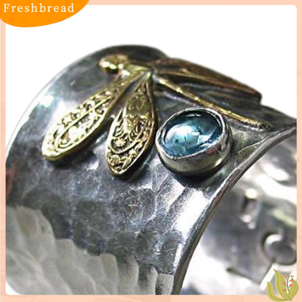 &lt; Freshbread &gt; Wanita Cincin Capung Biru Permata Imitasi Vintage Electroplating Animal Finger Ring Untuk Pernikahan