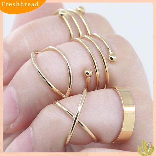 &lt; Freshbread &gt; 6Pcs/Set Wanita Golden Tone Stack Polos Slim Band Midi Ring Spiral Knuckle Rings